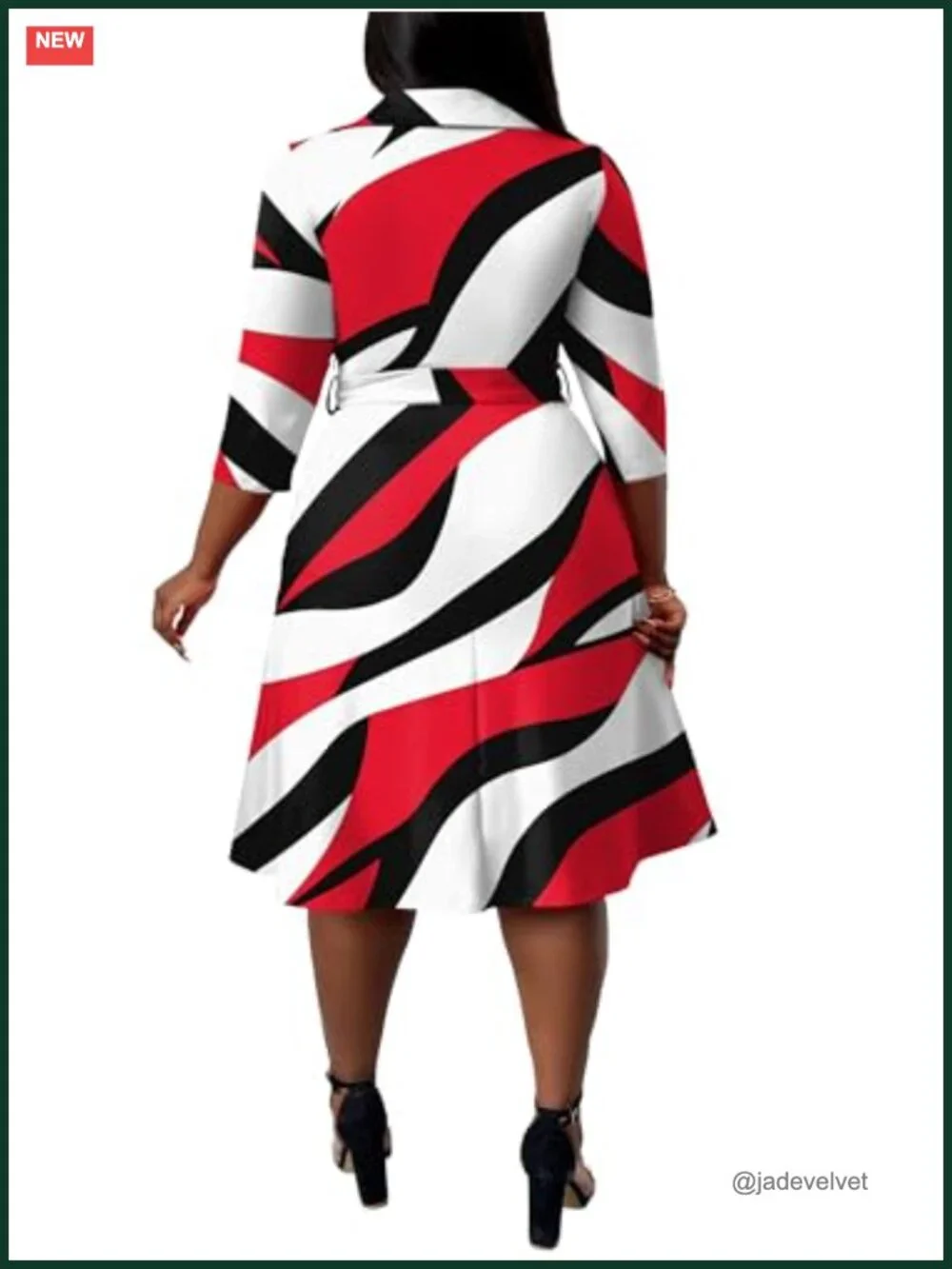 Plus Size Midi Dress with Pockets and Belt African Print Flutter Sleeve